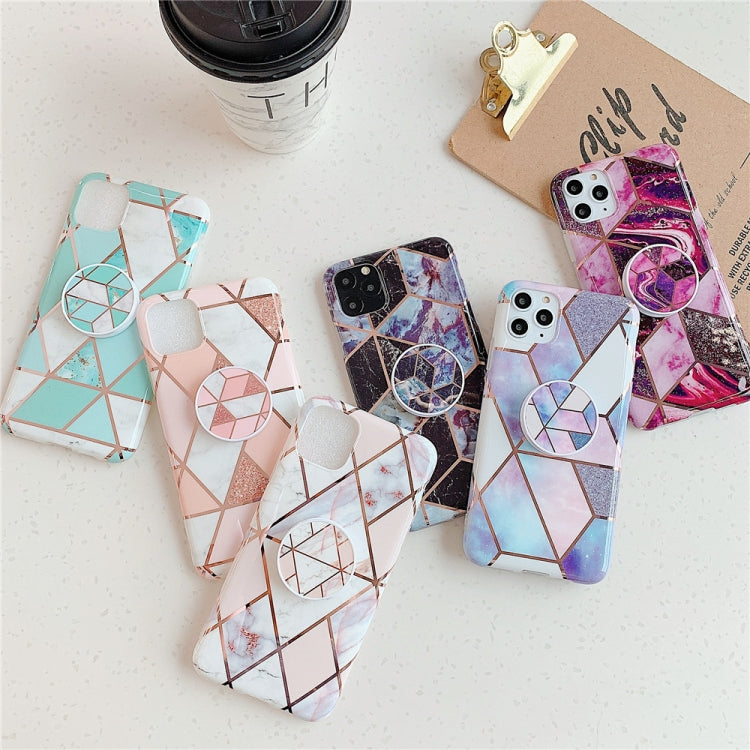 For iPhone 11 Plating Colorful Geometric Pattern Mosaic Marble TPU Mobile Phone Case with Folding Bracket, For iPhone 11