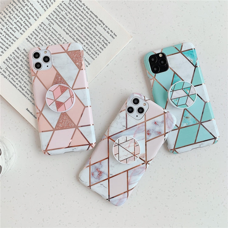 For iPhone 11 Plating Colorful Geometric Pattern Mosaic Marble TPU Mobile Phone Case with Folding Bracket, For iPhone 11