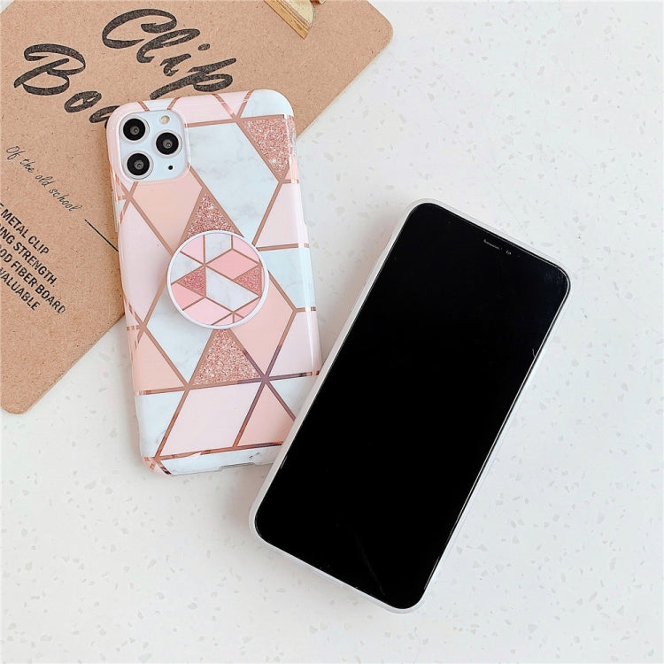 For iPhone 11 Plating Colorful Geometric Pattern Mosaic Marble TPU Mobile Phone Case with Folding Bracket, For iPhone 11