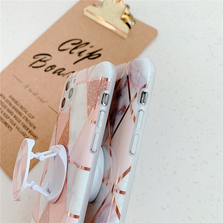 For iPhone 11 Plating Colorful Geometric Pattern Mosaic Marble TPU Mobile Phone Case with Folding Bracket, For iPhone 11