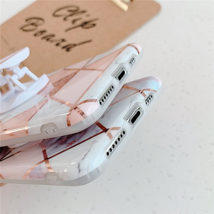 For iPhone 11 Plating Colorful Geometric Pattern Mosaic Marble TPU Mobile Phone Case with Folding Bracket, For iPhone 11