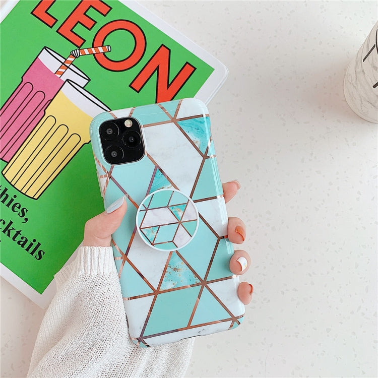 For iPhone 11 Plating Colorful Geometric Pattern Mosaic Marble TPU Mobile Phone Case with Folding Bracket, For iPhone 11