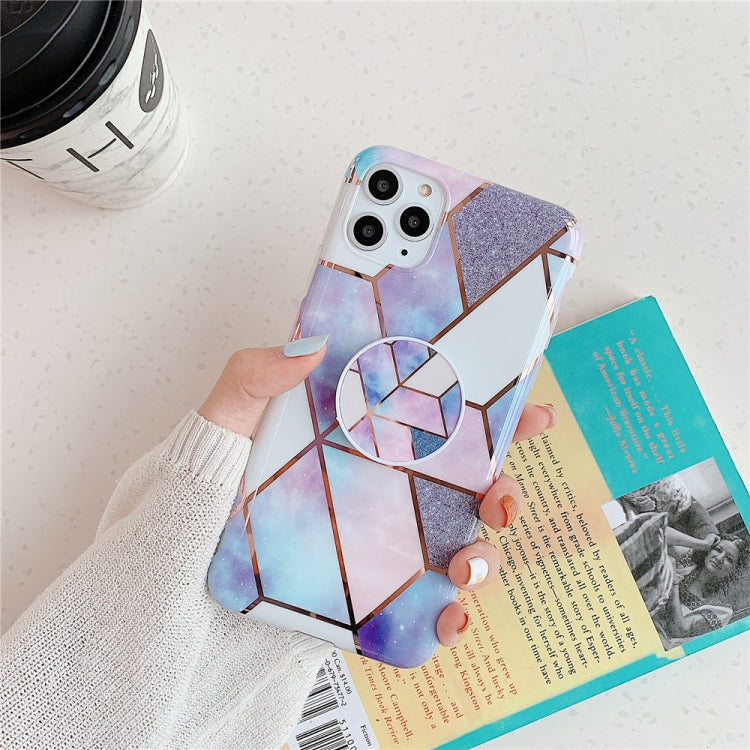 For iPhone 11 Plating Colorful Geometric Pattern Mosaic Marble TPU Mobile Phone Case with Folding Bracket, For iPhone 11