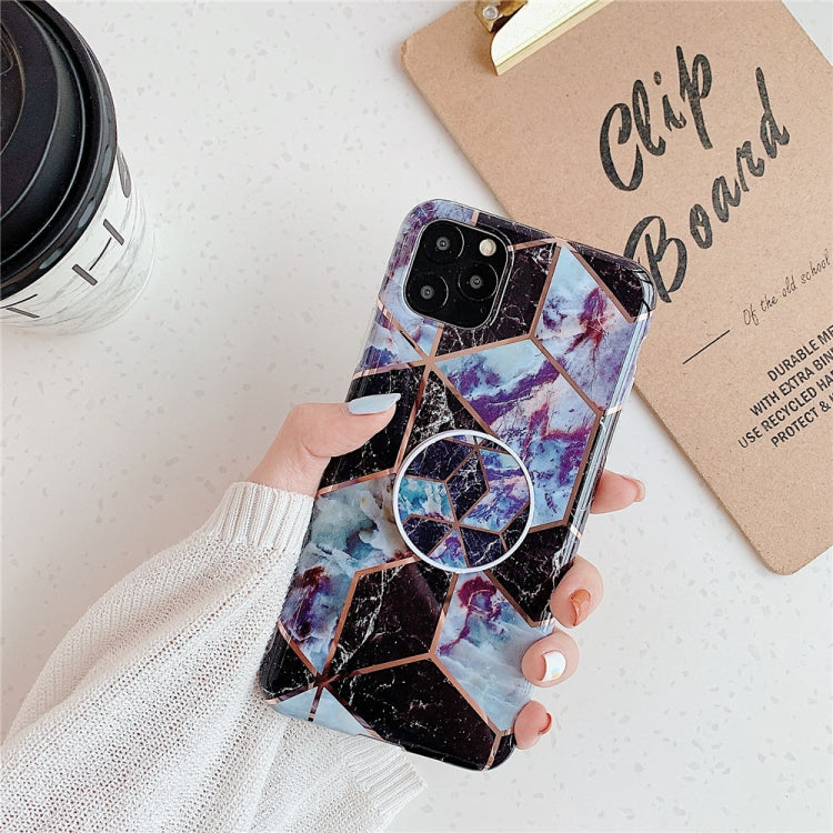 For iPhone 11 Plating Colorful Geometric Pattern Mosaic Marble TPU Mobile Phone Case with Folding Bracket, For iPhone 11
