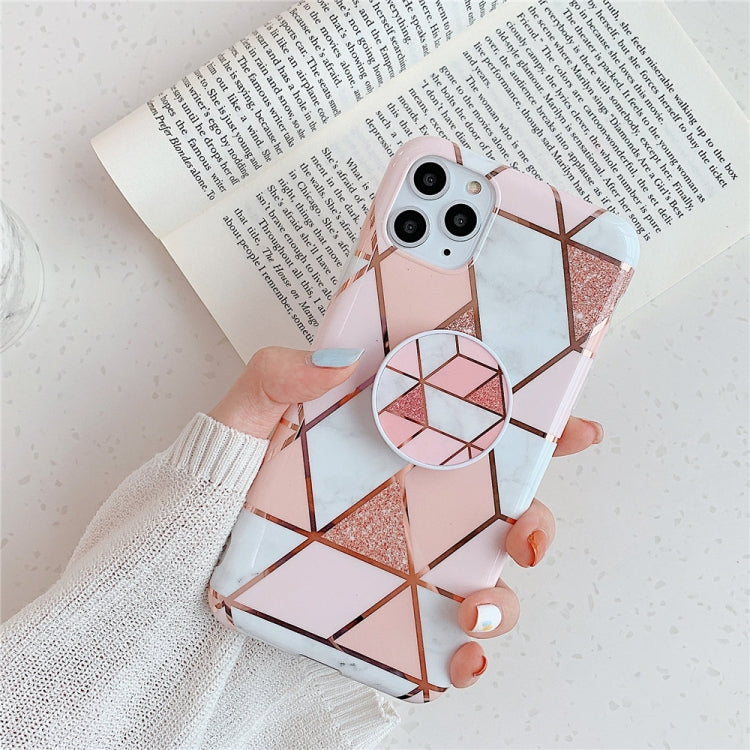 For iPhone 11 Pro   Plating Colorful Geometric Pattern Mosaic Marble TPU Mobile Phone Case with Folding Bracket, For iPhone 11 Pro