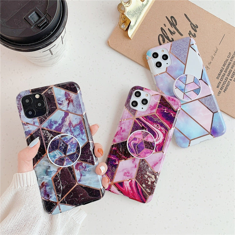 For iPhone 11 Pro   Plating Colorful Geometric Pattern Mosaic Marble TPU Mobile Phone Case with Folding Bracket, For iPhone 11 Pro