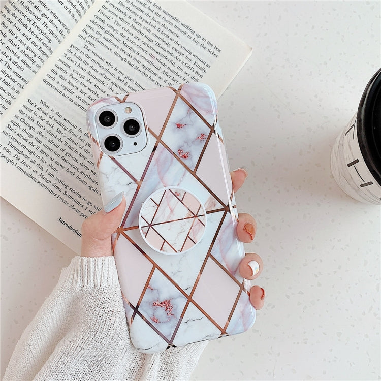 For iPhone 11 Pro   Plating Colorful Geometric Pattern Mosaic Marble TPU Mobile Phone Case with Folding Bracket, For iPhone 11 Pro