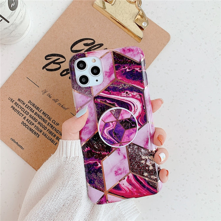 For iPhone 11 Pro   Plating Colorful Geometric Pattern Mosaic Marble TPU Mobile Phone Case with Folding Bracket, For iPhone 11 Pro