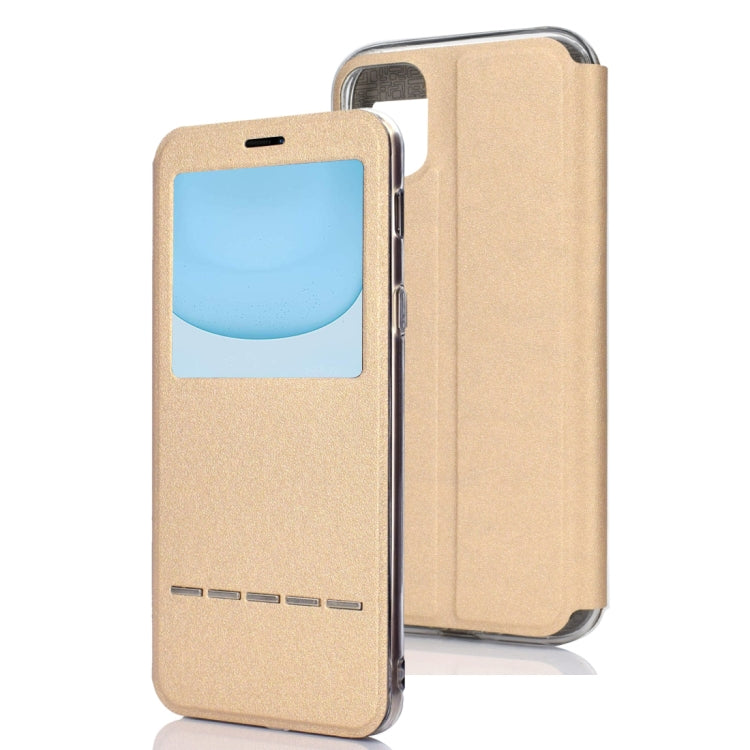 For iPhone 11  Matte Texture Horizontal Flip Bracket Mobile Phone Holster Window with Caller ID and Metal Button Slide To Unlock, For iPhone 11