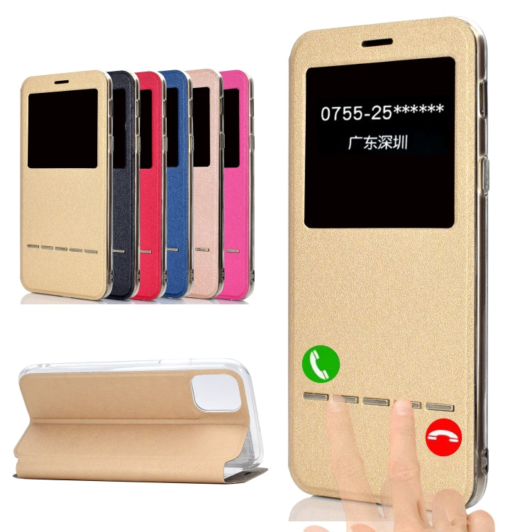 For iPhone 11  Matte Texture Horizontal Flip Bracket Mobile Phone Holster Window with Caller ID and Metal Button Slide To Unlock, For iPhone 11