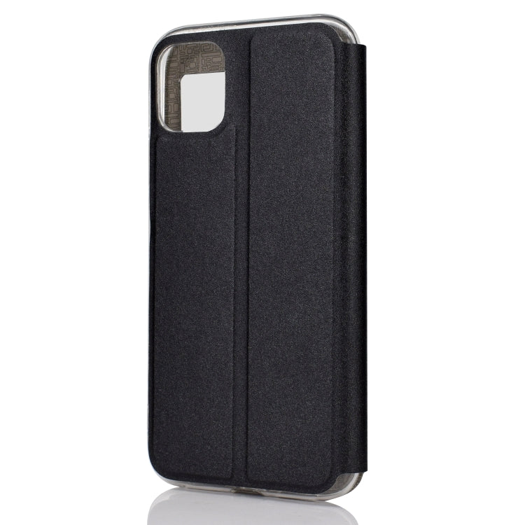 For iPhone 11 Pro   Matte Texture Horizontal Flip Bracket Mobile Phone Holster Window with Caller ID and Metal Button Slide To Unlock, For iPhone 11 Pro