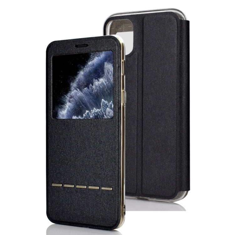 For iPhone 11 Pro   Matte Texture Horizontal Flip Bracket Mobile Phone Holster Window with Caller ID and Metal Button Slide To Unlock, For iPhone 11 Pro