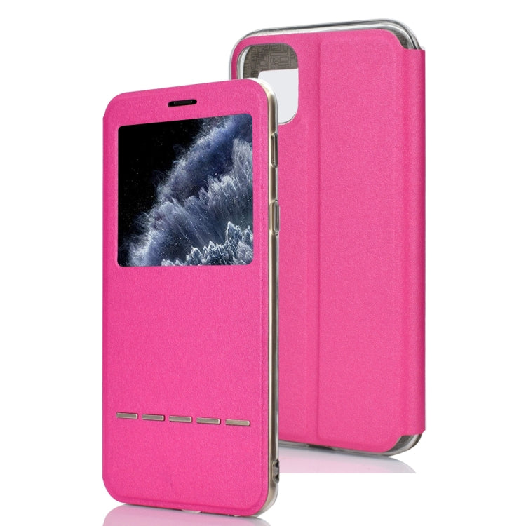 For iPhone 11 Pro   Matte Texture Horizontal Flip Bracket Mobile Phone Holster Window with Caller ID and Metal Button Slide To Unlock, For iPhone 11 Pro