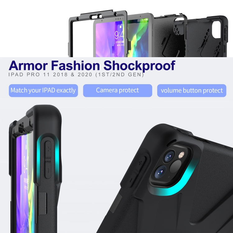 For iPad Pro 11 inch 2020  360 Degree Rotation PC + Silicone Protective Case with Holder & Hand-strap, For iPad Pro 11 (2020)