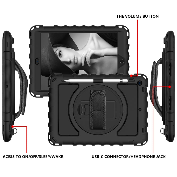 For iPad 10.2 360 Degree Rotating Case with Pencil Holder, Kickstand Shockproof Heavy Duty with Shoulder Strap,Hand Strap, For iPad 10.2