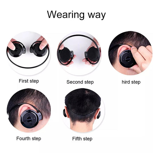 NVAHVA Bluetooth MP3 player headphones displaying control buttons and LED display panel