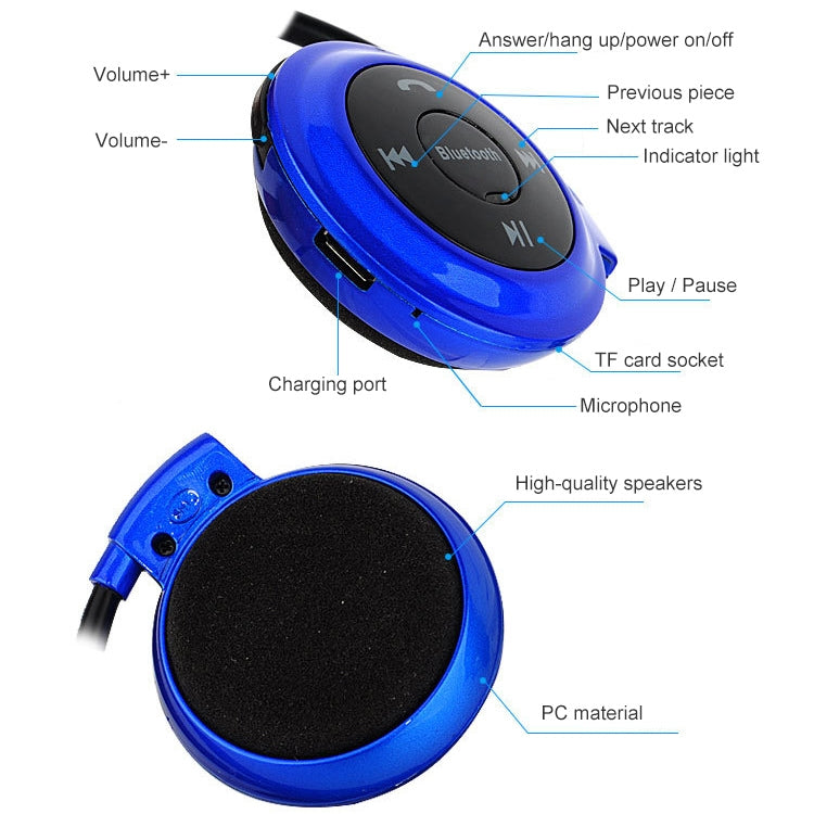 NVAHVA MP3 Player Bluetooth Headphone, Wireless Sport Headset MP3 Player With FM Radio, Stereo Earphone TF Card MP3 Max to 32GB, mini-503 Blue, mini-503 Gold, mini-503 Black