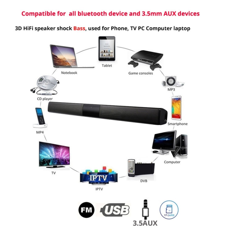 Barre de son TV 20 W Bluetooth, haut-parleur, radio FM, système home cinéma, caisson de basses portable sans fil, lecteur MP3, Boombox pour Xiaomi