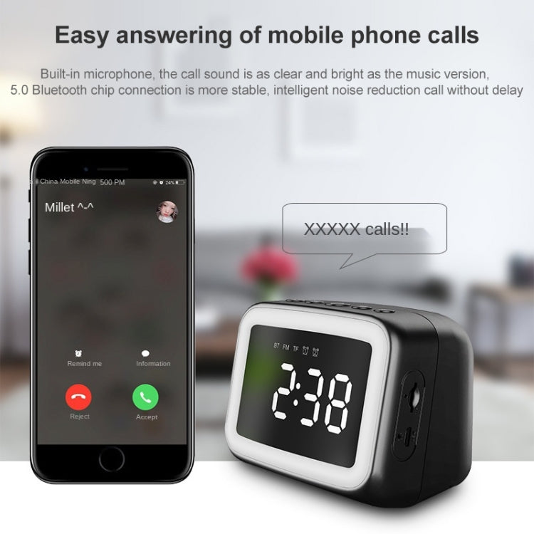 BT-511 Mini LED HD Mirror Bluetooth Speaker, Support 32GB TF Card & 3.5mm AUX & Dual Alarm Clock & Real-time Temperature & Hands-free Calling, White, Pink, Black, Red