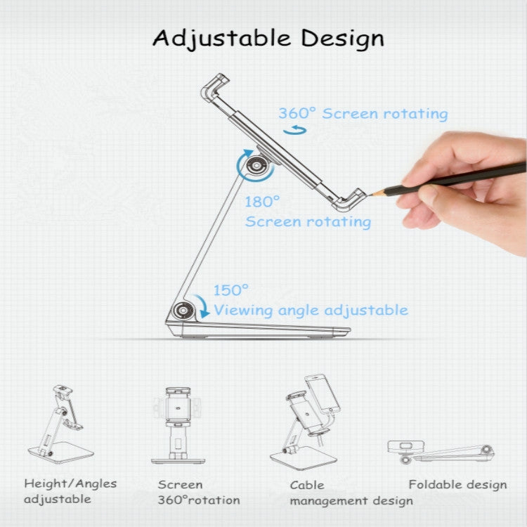 AP-7X Universal Aluminum Stand Desk Mount Holder for 4.7-9.7 inch Phone & Tablet PC