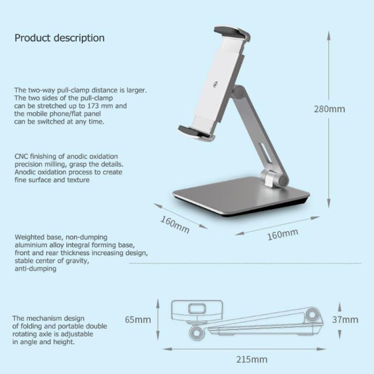 AP-7X Universal Aluminum Stand Desk Mount Holder for 4.7-9.7 inch Phone & Tablet PC