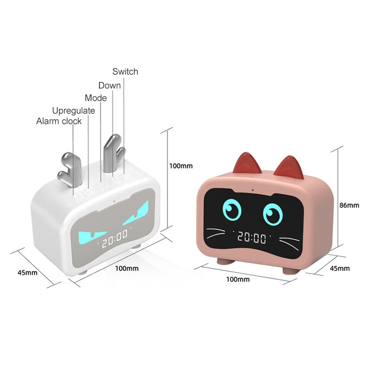 Creative Smart Wireless Mini Bluetooth Speaker Portable Computer Subwoofer Speaker with Alarm Clock, Cute Cat-White, Cute Cat-Pink