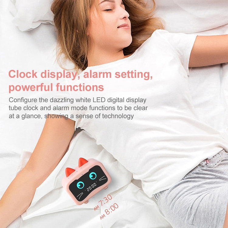 Creative Smart Wireless Mini Bluetooth Speaker Portable Computer Subwoofer Speaker with Alarm Clock, Cute Cat-White, Cute Cat-Pink
