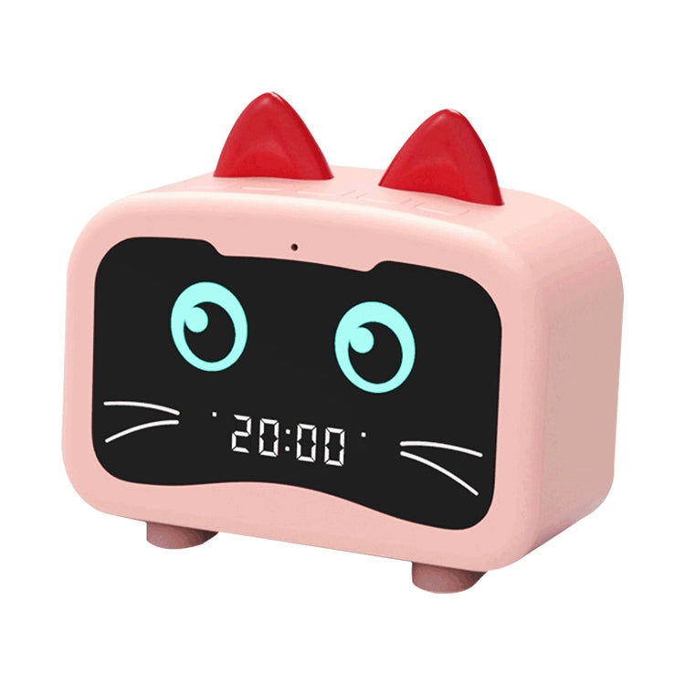Creative Smart Wireless Mini Bluetooth Speaker Portable Computer Subwoofer Speaker with Alarm Clock, Cute Cat-White, Cute Cat-Pink