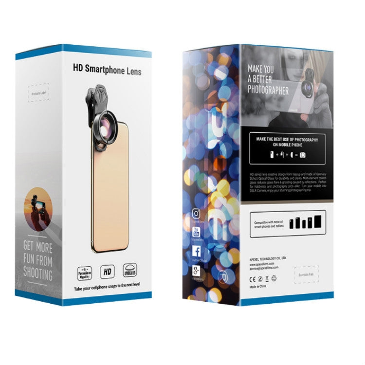 APEXEL APL-HD52IN1WM 2 in 1 Distortion-free HD 120-degree Wide-angle + 10X Macro Universal SLR External Mobile Phone Lens Set