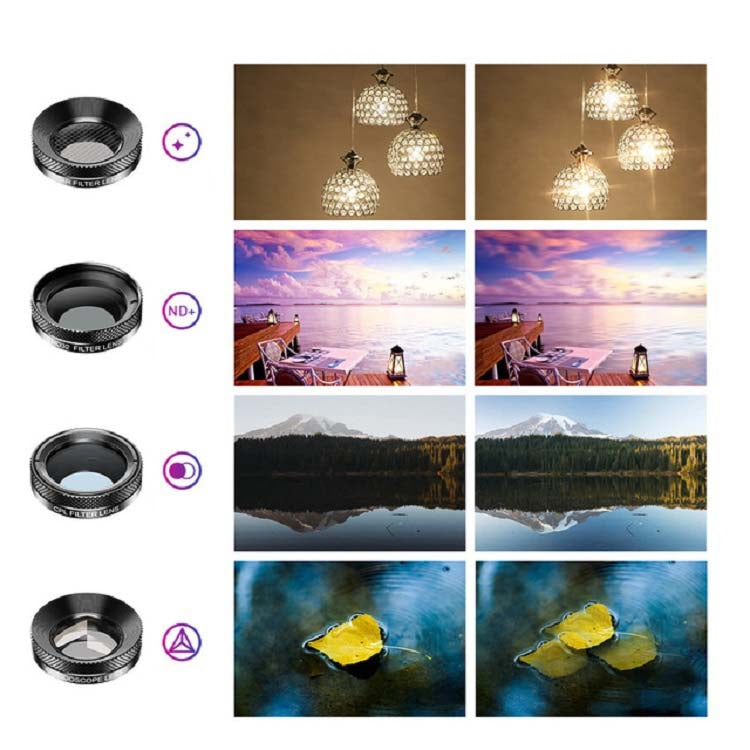 APEXEL APL-DG11 11 in 1 Multifunctional Fisheye Wide-angle Macro Polarized Starlight Gradient Filter Set Universal Mobile Phone Lens Set
