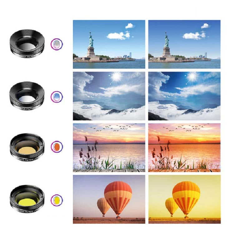 APEXEL APL-DG11 11 in 1 Multifunctional Fisheye Wide-angle Macro Polarized Starlight Gradient Filter Set Universal Mobile Phone Lens Set