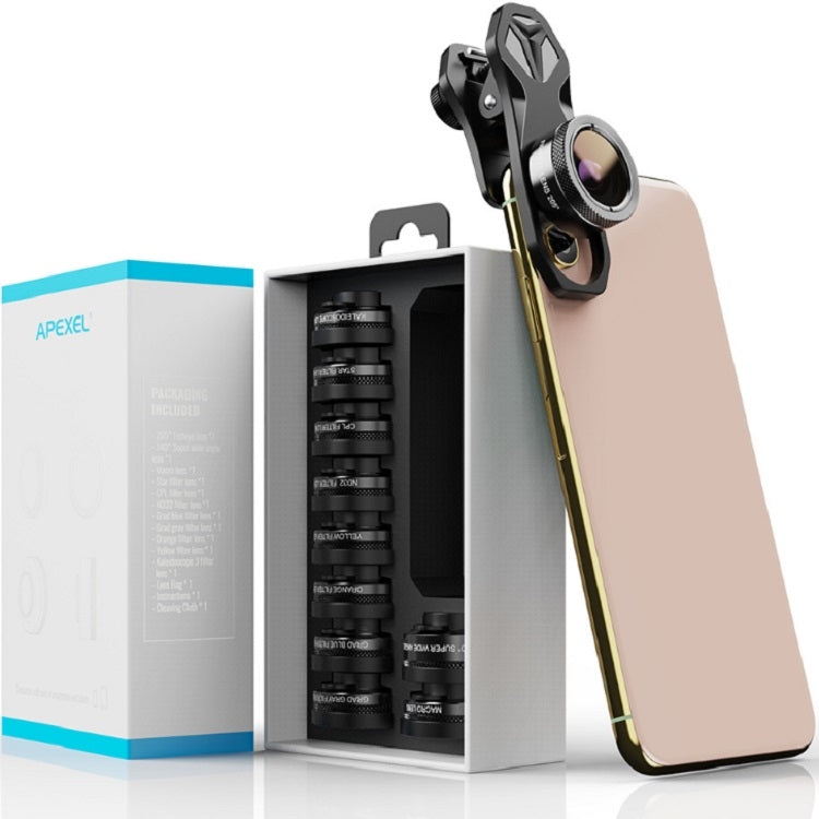 APEXEL APL-DG11 11 in 1 Multifunctional Fisheye Wide-angle Macro Polarized Starlight Gradient Filter Set Universal Mobile Phone Lens Set