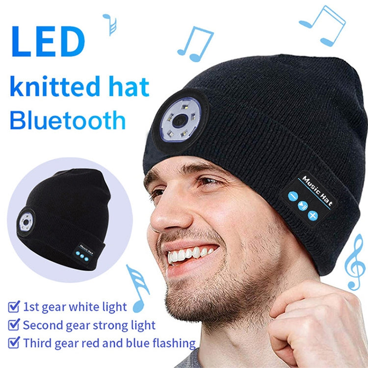 Outdoor Night Running Night Fishing LED Light Illumination Bluetooth 5.0 Knitted Hat