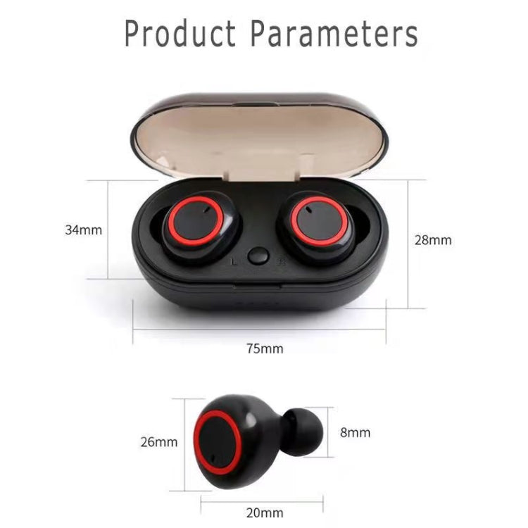 Y50 Sports Outdoor TWS Bluetooth 5.0 Touch Wireless Headphones, Black, Black Red, Black Blue, Black White, White, White Red, White Blue, White Black