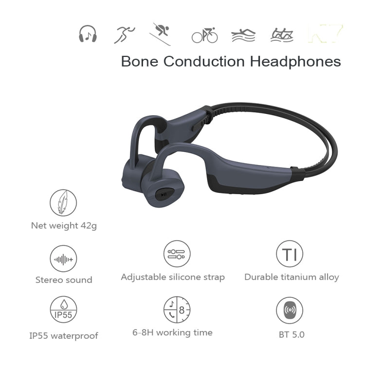 K7 Bone Conduction Bluetooth 5.0 Wireless Earphone Waterproof Headphones, 16GB RAM