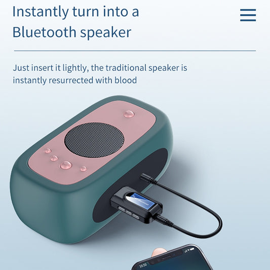 Wireless Bluetooth audio adapter in use with headphones and devices setup