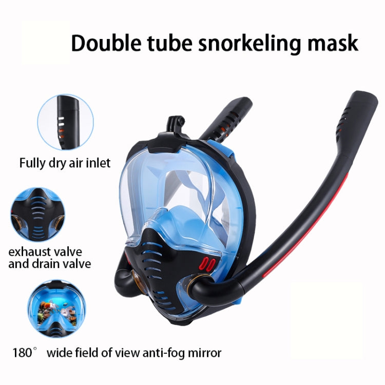 Snorkeling Mask Double Tube Silicone Full Dry Diving Mask Adult Swimming Mask Diving Goggles, S/M, L/XL