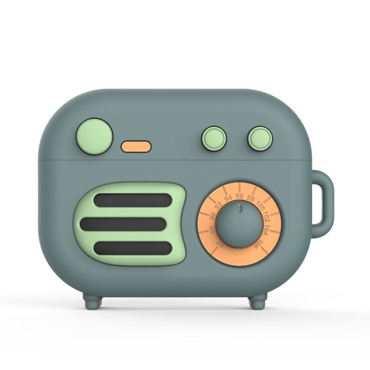 2 PCS Retro Radio Shape Protective Cover Silicone Case for AirPods Pro, Green, Blue Gray, Matcha Green, Pink, Green+Finger Ring