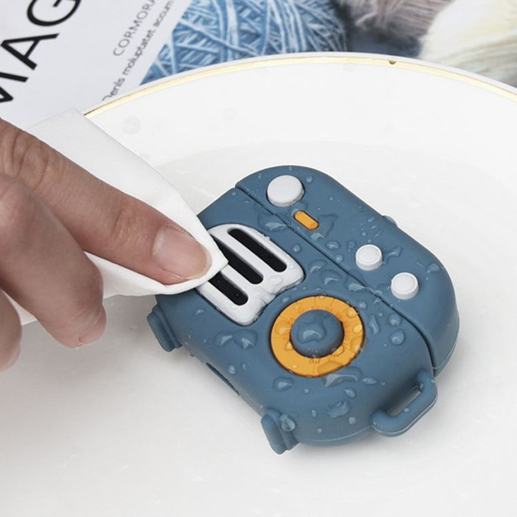 2 PCS Retro Radio Shape Protective Cover Silicone Case for AirPods Pro, Green, Blue Gray, Matcha Green, Pink, Green+Finger Ring