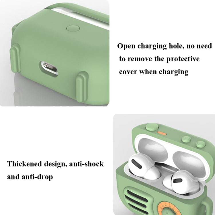 2 PCS Retro Radio Shape Protective Cover Silicone Case for AirPods Pro, Green, Blue Gray, Matcha Green, Pink, Green+Finger Ring