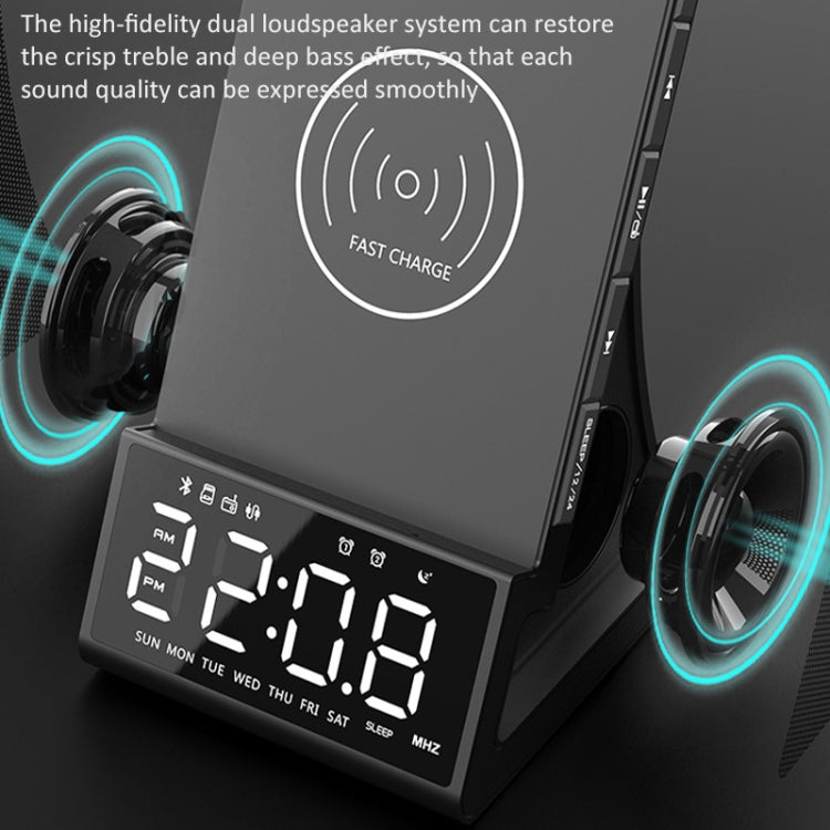 X7 Multifunctional Wireless Charging Bluetooth Speaker with Alarm Clock & Radio & Remote Control, US Plug, UK Plug, EU Plug, AU Plug