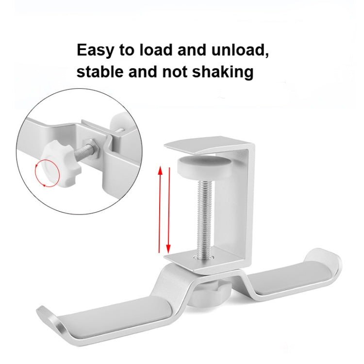 Universal Metal Headphone Double Bracket Headphone Hanger Desktop Lock Clip Headphone Display Shelf, Black, Silver