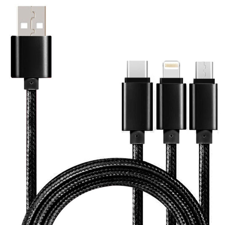 Lot de 5 câbles de données tressés USB vers USB-C / Type-C + 8 broches + Micro USB 2 A 3 en 1, USB vers USB-C / Type-C + 8 broches + Micro USB