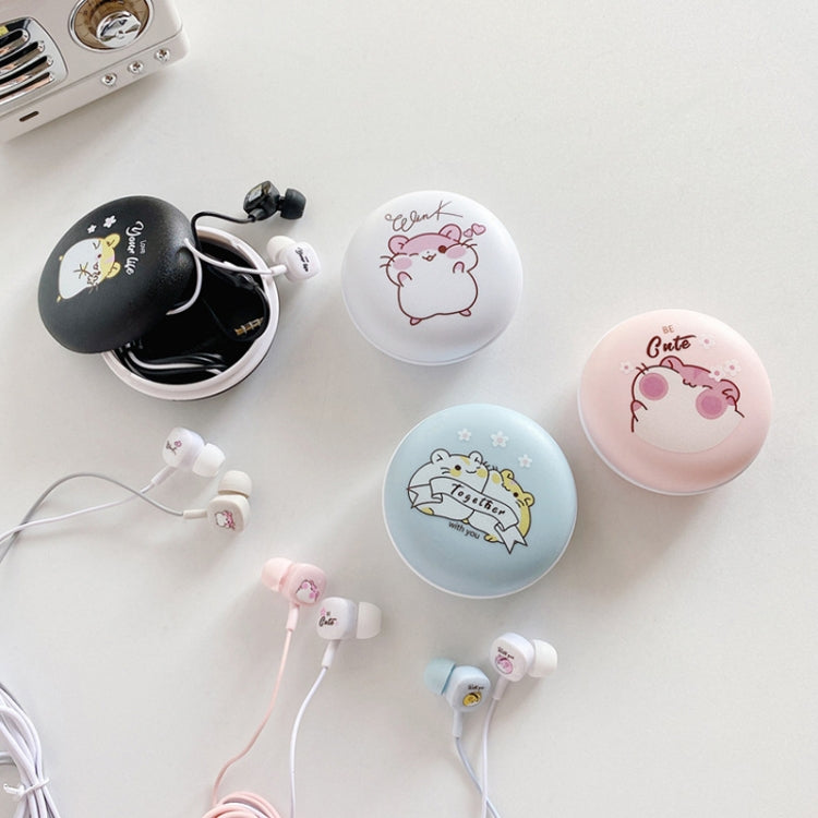 2 Pairs Heavy Bass Wired Headset Mobile Phone Universal Headset with Storage Box & Microphone, Pink Rat + Storage Box, Black Rat + Storage Box, Blue Rat + Storage Box, White Rat + Storage Box