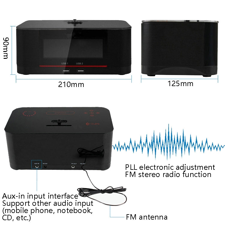 Station de charge audio NFC Bluetooth A8, réveil, prises US, UE et Royaume-Uni