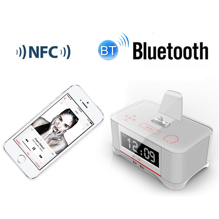 Station de charge audio NFC Bluetooth A8, réveil, prises US, UE et Royaume-Uni