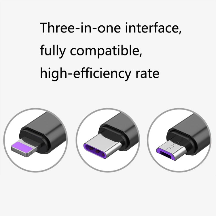 2 PCS ZZ034 USB To 8 Pin + USB-C / Type-C + Micro USB 3 In 1 Fast Charging Cable, Style:, 5A Super Fast-Black, Mini-Silver, Mini-Red, Mini-Blue, Mini-Black