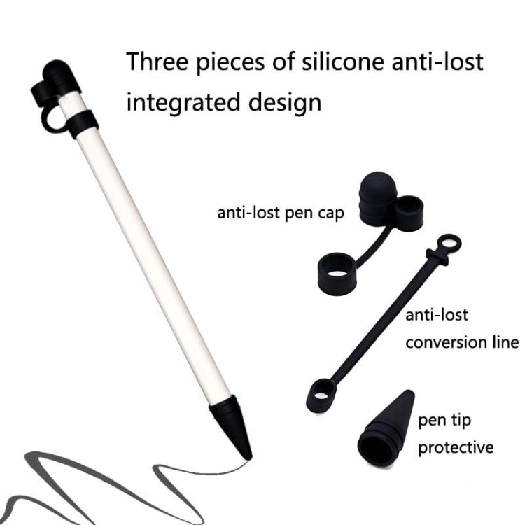 2 PCS 3 In 1 Anti-lost Pen Cap + Anti-lost Conversion Cable + Pen Tip Protective Case Set For Apple Pencil, Yellow, Rose Red, Night Blue, Red