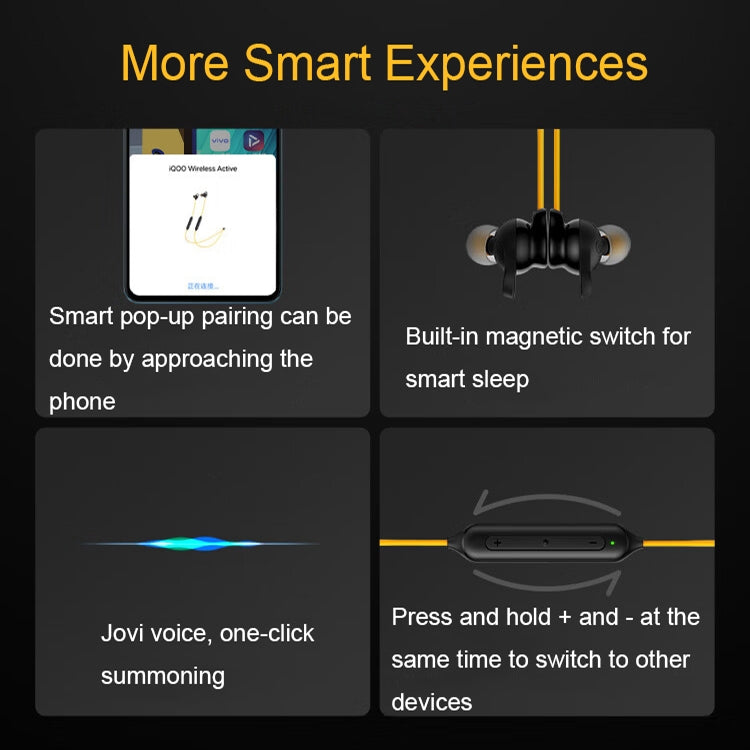 vivo IQOO Stereo Surround Sound Bluetooth Hanging Neck Magnetic Sports Earphones, vivo IQOO(Yellow)