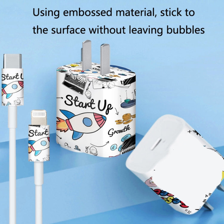 4 Sets PVC Creative Stickers For 18W/20W US Plug Charger & Type-C to 8 Pin Data Cable, 047, 059